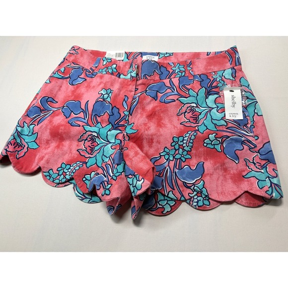 Crown & Ivy Women's Shelby Shorts 12 Pink Floral Scallop Hem - Picture 16 of 16